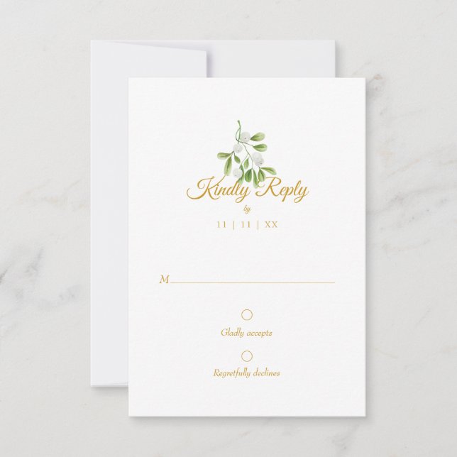 Élégant script or Mistletoe Mariage d'hiver RSVP (Devant)