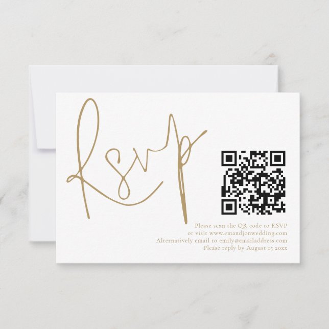 Elégant script or QR Code Mariage RSVP carte RSVP (Devant)