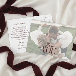 Elegant Script Overlay Wedding Photo Thank You Postkarte