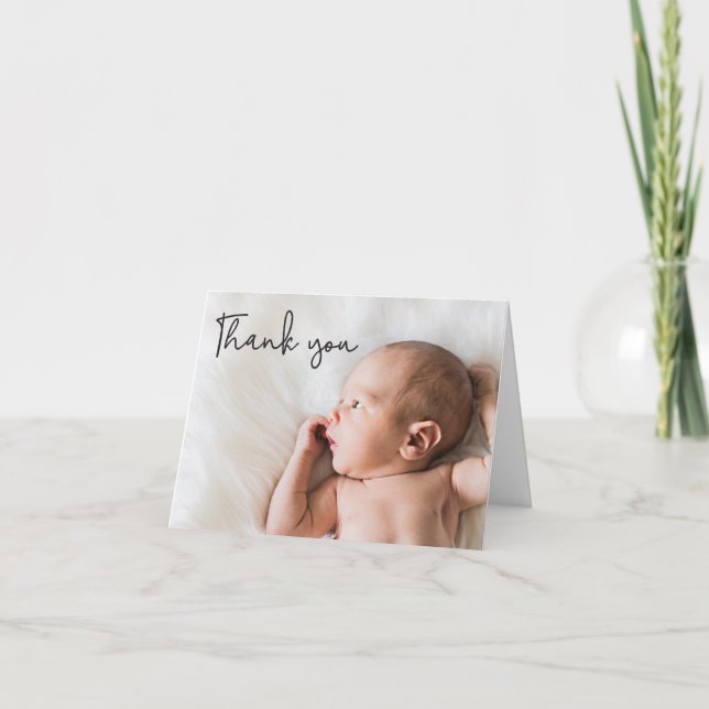 Élégant script Personnalisé Baby Carte de remercie (Devant)