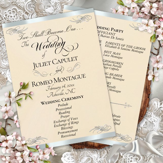 Elegant Script - Pfirsichperle/Silberne Hochzeit Programm (Von Creator hochgeladen)