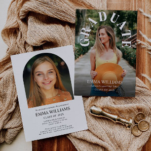 Élégant Script Photo Graduation Invitation