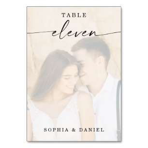 Élégant Script Photo Mariage Numéro de table Onze