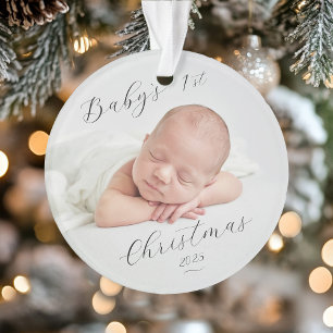 Élégant Script Photo Premier Noël de Bébé