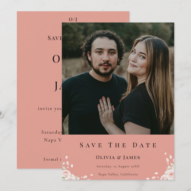 Elegant Script Photo Wedding Save the Date Invite  (Vorne/Hinten)