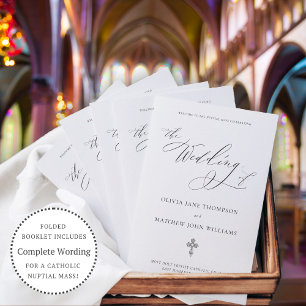 Élégant Script Programme de mariage catholique Ple
