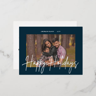 Élégant Script Real Foil Photo de vacances Carte p