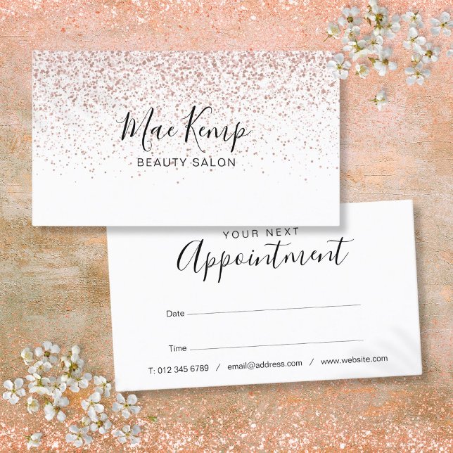Elégant Script Rose Gold Parties scintillant Carte (Elegant Script Rose Gold Glitter Appointment Card)