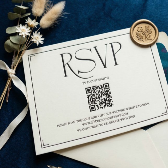 Elegant Script RSVP QR Code Black White Wedding  Karte (Von Creator hochgeladen)