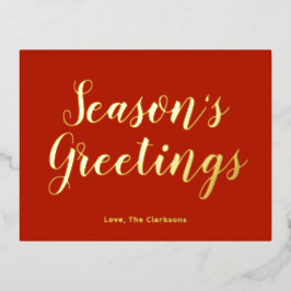 Elegant Script Season's Greetings Folien Feiertagspostkarte