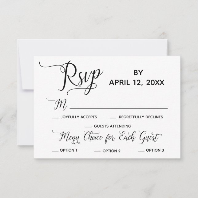 Élégant Script Simple Options de menu Mariage RSVP (Devant)