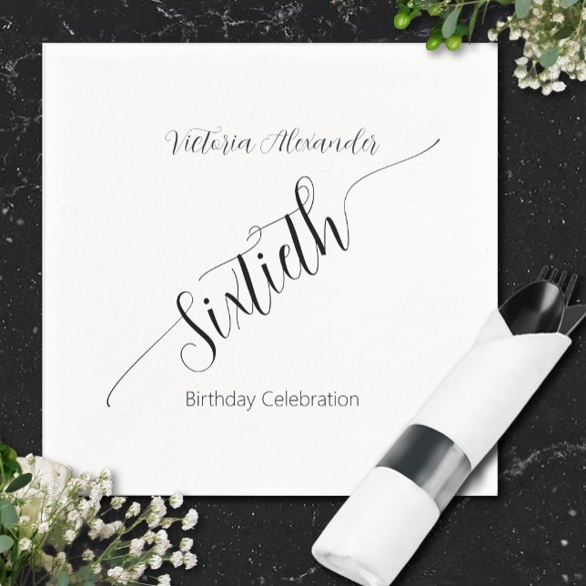 Elegant Script Sixtieth Birthday Celebration Serviette (Elegant Script Sixtieth Birthday Celebration Napkins )