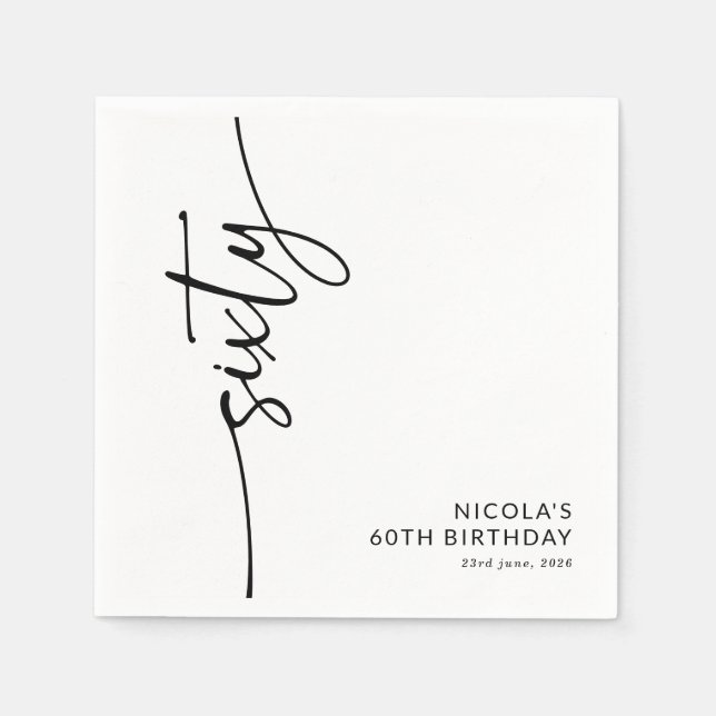 Elegant Script Sixty 60. Geburtstag Serviette (Vorderseite)
