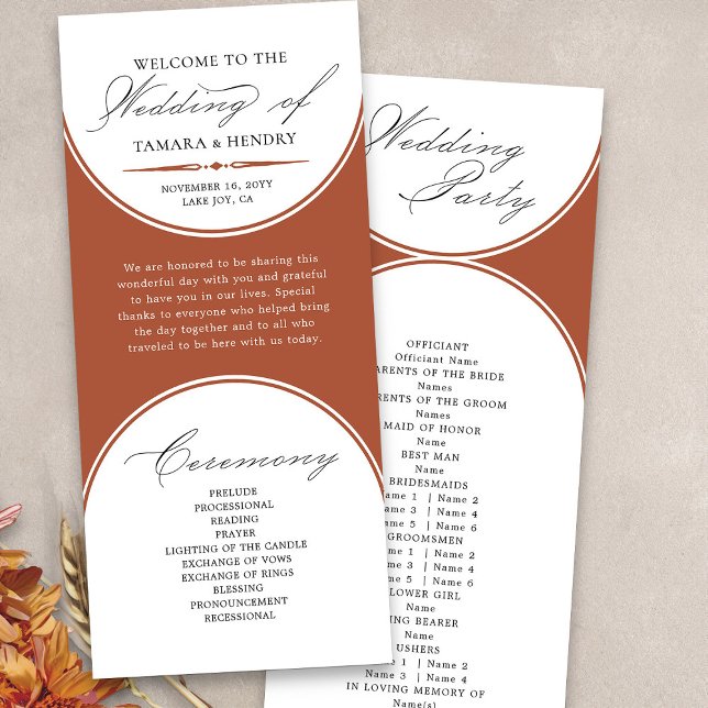 Élégant Script Terracotta Arch Wedding Programme (Elegant terracotta wedding order of service program from my Wedding Colors collection)