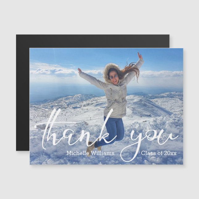 elegant script thank you graduation photo magnet (Vorne/Hinten)