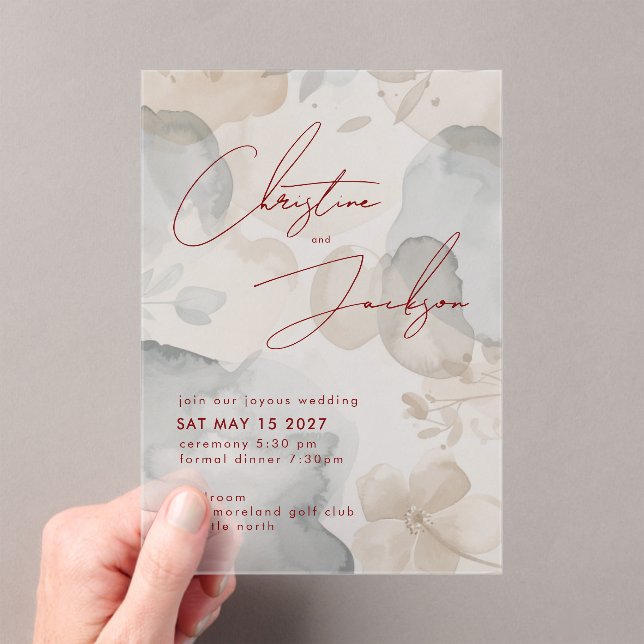 Elegant Script Typography Modern Cream Wedding Acryleinladungen (Insitu (Handheld))
