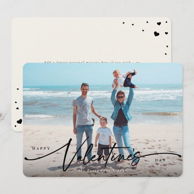 Élégant Script Valentines Carte photo plat de jour (Devant / Derrière)