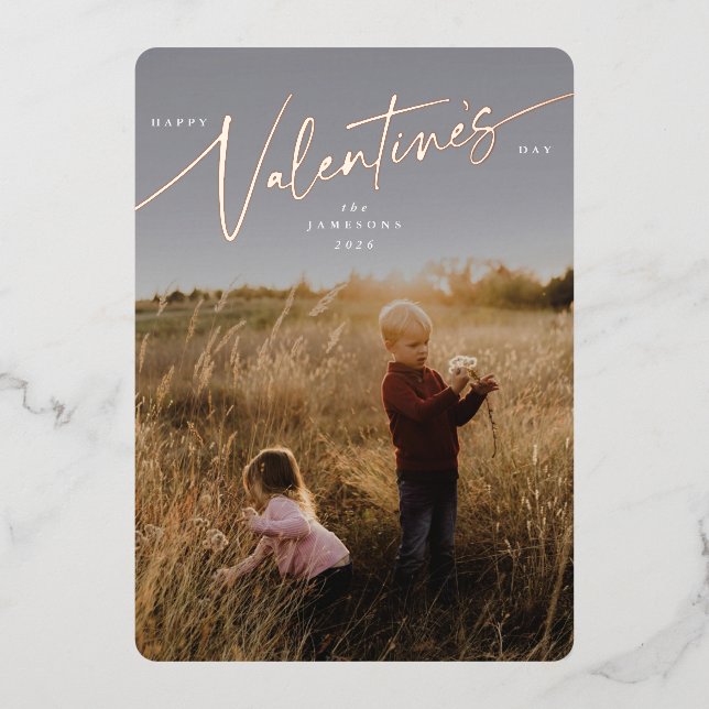 Élégant Script Valentine's Day Foil Carte photo (Recto)