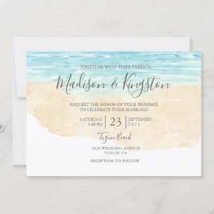 Elégant Script Watercolor Plage Mariage Invitation