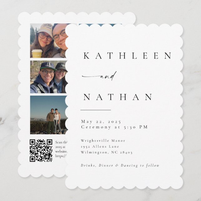 Elegant Script Wedding Invitation with 5 Photos Einladung (Vorne/Hinten)