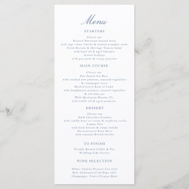 Elegant Script Wedding Menu Blue Toile Swans  Menükarte (Vorderseite)