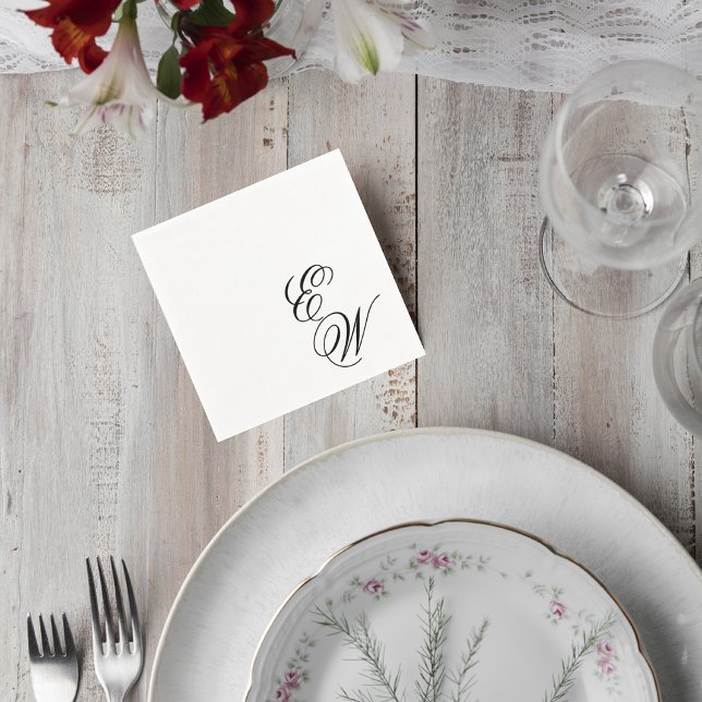 Elegant Script Wedding Monogram Cocktail Napkin Serviette (Von Creator hochgeladen)