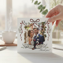 Elegant Script Wedding Photo Thank You