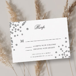 Elégant Script Wedding RSVP Silver Confetti
