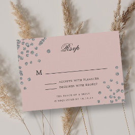 Elégant Script Wedding RSVP Silver Confetti Blush
