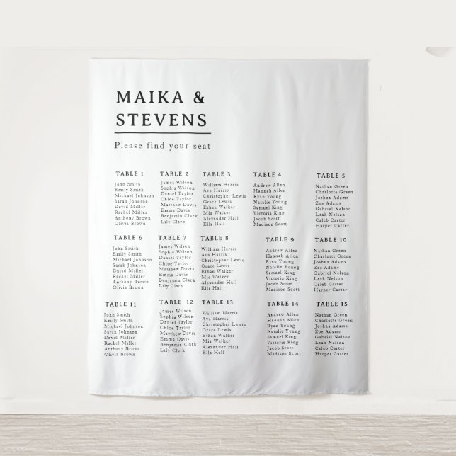 Elegant Script Wedding Table Seating Chart Foam Wandteppich (Vorderseite)