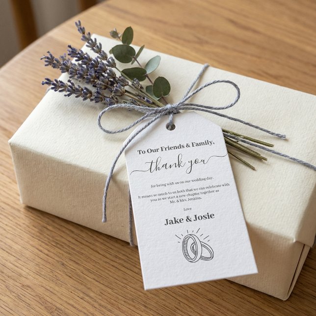 Elegant Script Wedding Thank You with Rings Geschenkanhänger (Elegant Script Wedding Thank You with Rings Gift Tags)