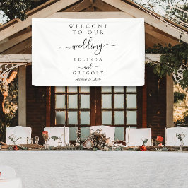 Elegant Script Welcome Wedding Hanging Sign Banner