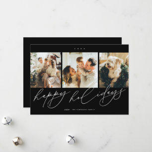 Elegant Scripting Happiest Holidays 3 Family Foto Feiertagskarte