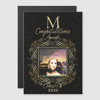 Elegant Scroll + Gold Dots Congratulation Class of Magnetkarte
