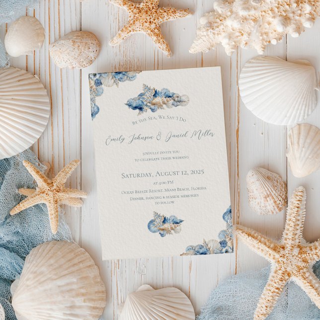 Elegant Seashell Border Wedding Einladung (Von Creator hochgeladen)