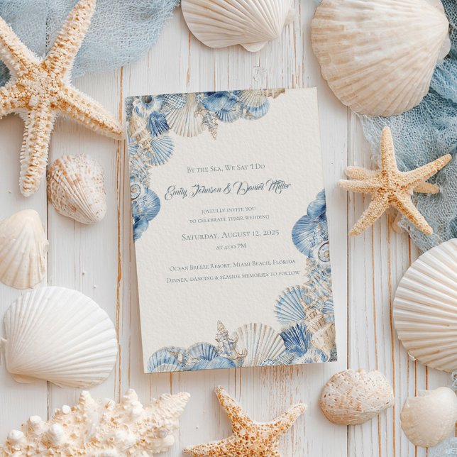Elegant Seashell Border Wedding Einladung (Von Creator hochgeladen)