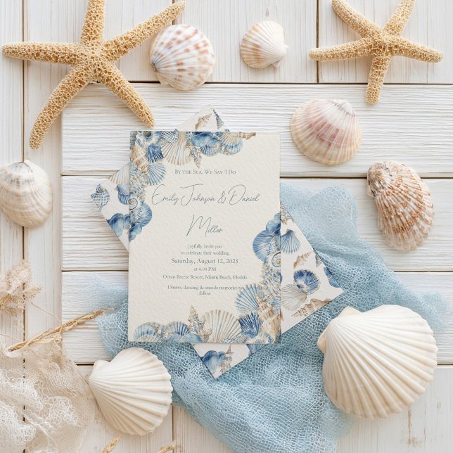 Elegant Seashell Border Wedding Einladung (Von Creator hochgeladen)