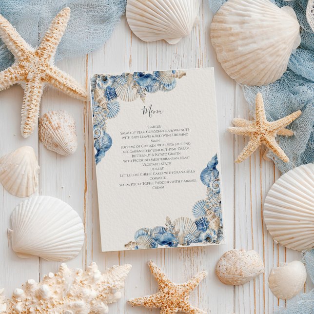 Elegant Seashell Border Wedding Menükarte (Von Creator hochgeladen)