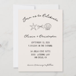 Elegant Seashell & Bow Coquette Wedding Einladung