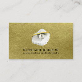 Elegant Seashell mit Perle auf Textured Gold Visitenkarte