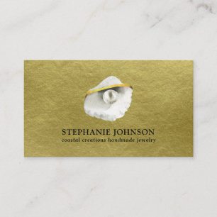Elegant Seashell mit Perle auf Textured Gold Visitenkarte