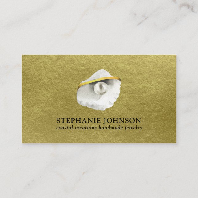Elegant Seashell mit Perle auf Textured Gold Visitenkarte (Vorderseite)