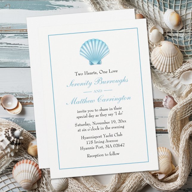 Elegant Seashell Wedding Blue Nautical Beach Einladung (Von Creator hochgeladen)