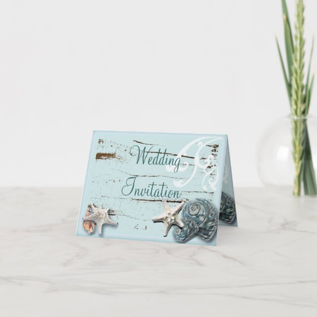 Elegant Seashells Beach Wedding Stationery Einladung (Vorderseite)