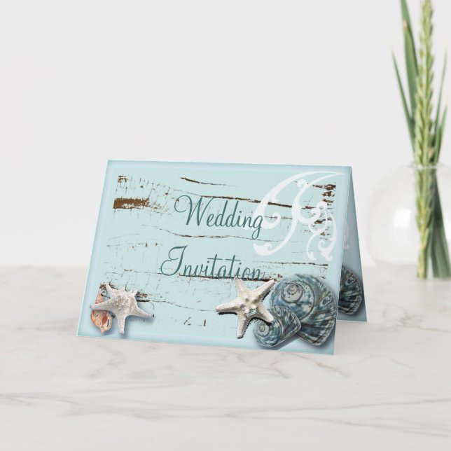 Elegant Seashells Beach Wedding Stationery Einladung (Vorderseite)