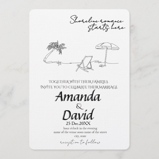 Elegant Seaside Beach Wedding Invitation Einladung (Vorderseite)
