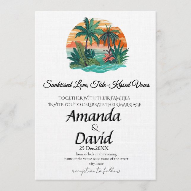 Elegant Seaside Beach Wedding Invitation Einladung (Vorderseite)