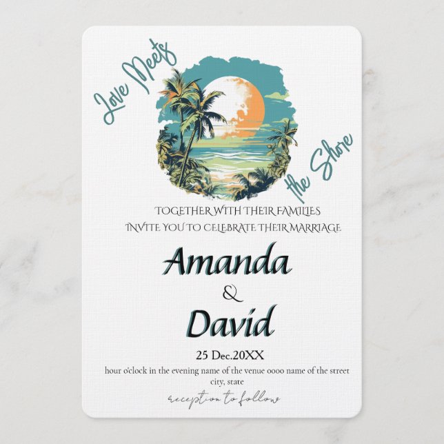 Elegant Seaside Beach Wedding Invitation Einladung (Vorderseite)