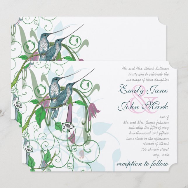 Elegant Secret Garden Hummingbird Wedding Einladung (Vorne/Hinten)