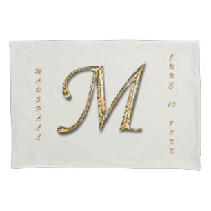 Elegant Sein Gold Silver Letter M Monogram Kissenbezug